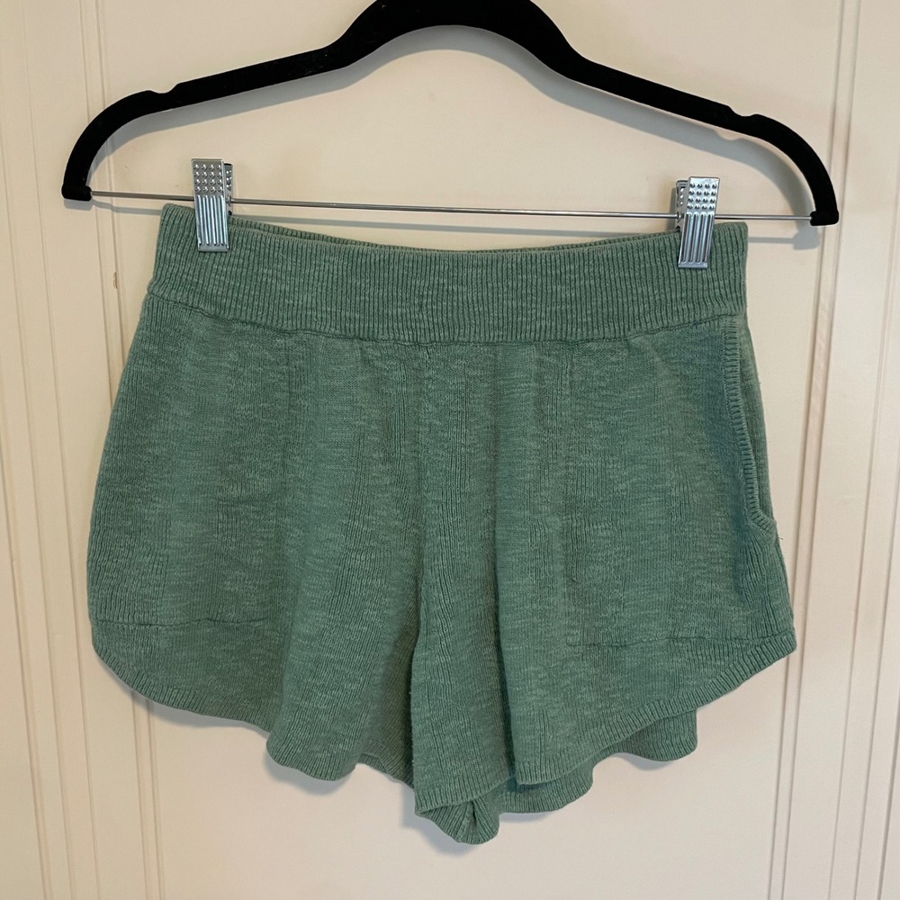 Free People FP Beach Sage Green Knit Lounge Shorts Cotton Linen Size XS